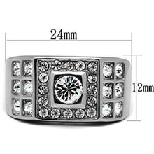 Load image into Gallery viewer, Mens Ring Silver Round Cut Squared Stainless Steel Ring with Top Grade Crystal in Clear - Jewelry Store by Erik Rayo
