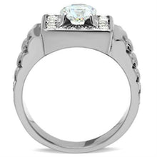 Load image into Gallery viewer, Mens Ring Silver Round Cut Squared Stainless Steel Ring with Top Grade Crystal in Clear - Jewelry Store by Erik Rayo
