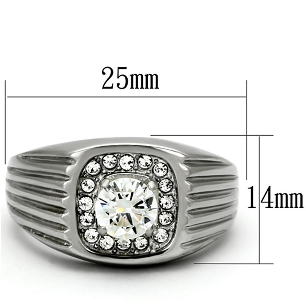 Mens Ring Silver Round Cut Stainless Steel Ring with AAA Grade CZ in Clear - Jewelry Store by Erik Rayo