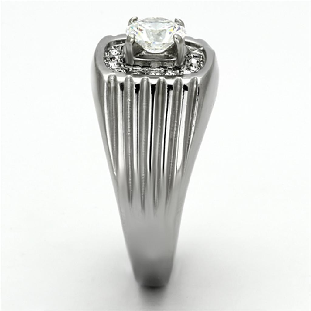 Mens Ring Silver Round Cut Stainless Steel Ring with AAA Grade CZ in Clear - Jewelry Store by Erik Rayo