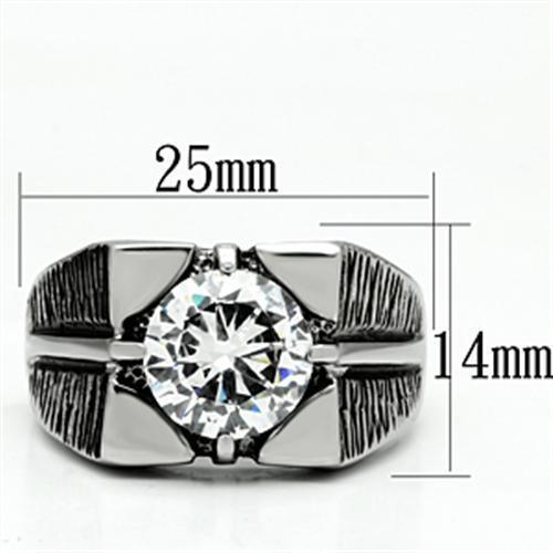 Mens Ring Silver Round Squared Stainless Steel Ring with AAA Grade CZ in Clear - Jewelry Store by Erik Rayo