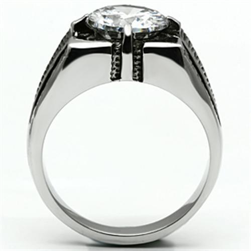 Mens Ring Silver Round Squared Stainless Steel Ring with AAA Grade CZ in Clear - Jewelry Store by Erik Rayo