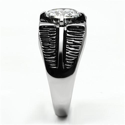 Mens Ring Silver Round Squared Stainless Steel Ring with AAA Grade CZ in Clear - Jewelry Store by Erik Rayo
