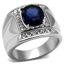 Load image into Gallery viewer, Mens Ring Silver Squared Blue Stainless Steel Ring with Synthetic Sapphire Montana - Jewelry Store by Erik Rayo
