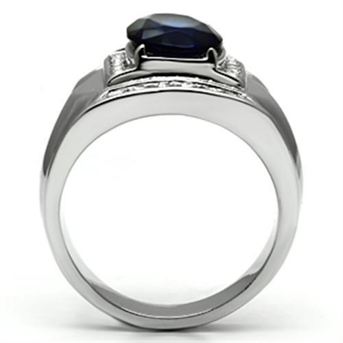 Mens Ring Silver Squared Blue Stainless Steel Ring with Synthetic Sapphire Montana - Jewelry Store by Erik Rayo