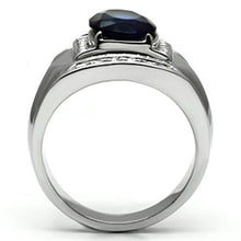 Load image into Gallery viewer, Mens Ring Silver Squared Blue Stainless Steel Ring with Synthetic Sapphire Montana - Jewelry Store by Erik Rayo
