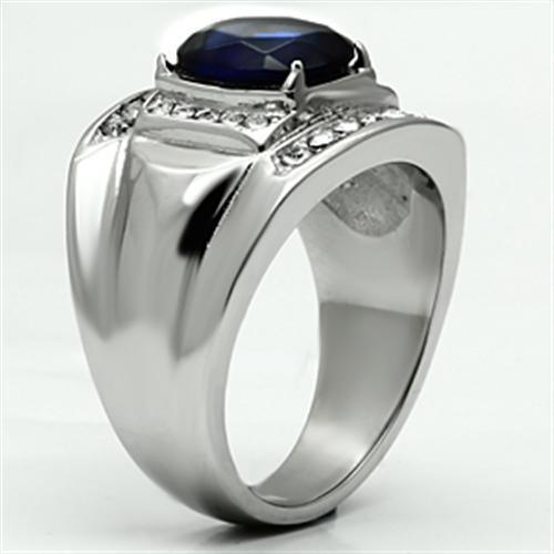 Mens Ring Silver Squared Blue Stainless Steel Ring with Synthetic Sapphire Montana - Jewelry Store by Erik Rayo