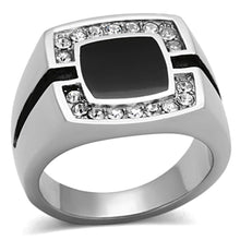 Load image into Gallery viewer, Mens Ring Silver Squared Onyx Stainless Steel Ring with Top Grade Crystal in Clear - Jewelry Store by Erik Rayo
