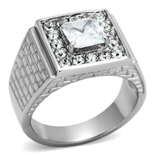 Load image into Gallery viewer, Mens Ring Silver Squared Princess Cut Stainless Steel Ring with AAA Grade CZ in Clear - Jewelry Store by Erik Rayo
