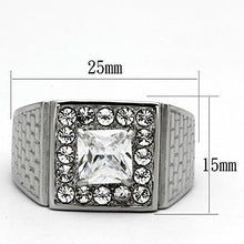 Load image into Gallery viewer, Mens Ring Silver Squared Princess Cut Stainless Steel Ring with AAA Grade CZ in Clear - Jewelry Store by Erik Rayo
