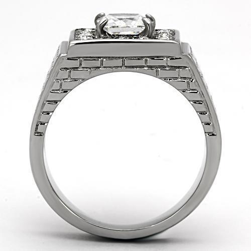 Mens Ring Silver Squared Princess Cut Stainless Steel Ring with AAA Grade CZ in Clear - Jewelry Store by Erik Rayo