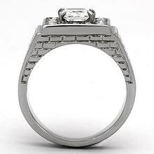 Load image into Gallery viewer, Mens Ring Silver Squared Princess Cut Stainless Steel Ring with AAA Grade CZ in Clear - Jewelry Store by Erik Rayo
