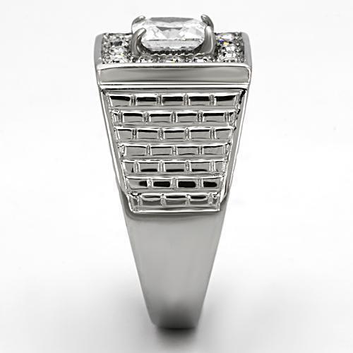 Mens Ring Silver Squared Princess Cut Stainless Steel Ring with AAA Grade CZ in Clear - Jewelry Store by Erik Rayo
