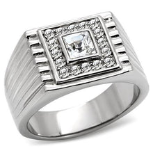 Load image into Gallery viewer, Mens Ring Silver Squared Princess Cut Stainless Steel Ring with Top Grade Crystal in Clear - Jewelry Store by Erik Rayo
