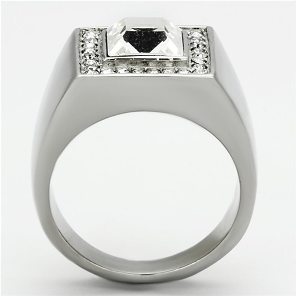 Mens Ring Silver Squared Princess Cut Stainless Steel Ring with Top Grade Crystal in Clear - Jewelry Store by Erik Rayo