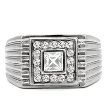 Load image into Gallery viewer, Mens Ring Silver Squared Princess Cut Stainless Steel Ring with Top Grade Crystal in Clear - Jewelry Store by Erik Rayo
