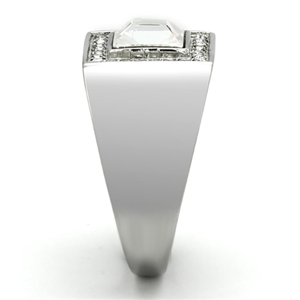 Mens Ring Silver Squared Princess Cut Stainless Steel Ring with Top Grade Crystal in Clear - Jewelry Store by Erik Rayo
