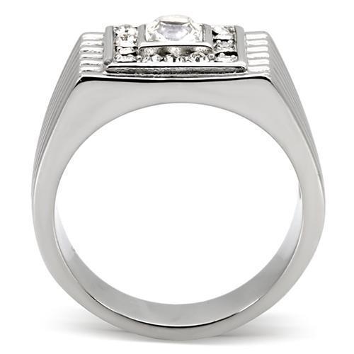 Mens Ring Silver Squared Princess Cut Stainless Steel Ring with Top Grade Crystal in Clear - Jewelry Store by Erik Rayo