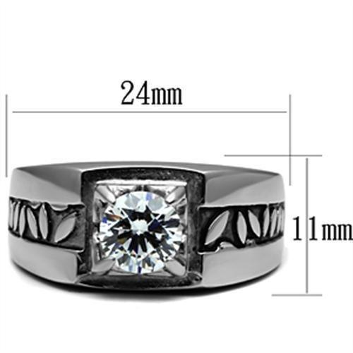 Mens Ring Silver Stainless Steel Ring with AAA Grade CZ in Clear - Jewelry Store by Erik Rayo