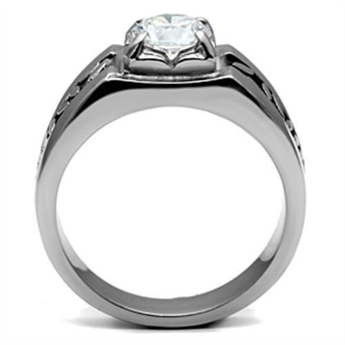 Mens Ring Silver Stainless Steel Ring with AAA Grade CZ in Clear - Jewelry Store by Erik Rayo