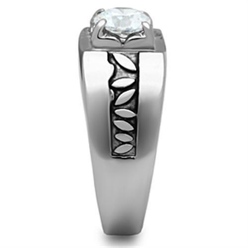 Mens Ring Silver Stainless Steel Ring with AAA Grade CZ in Clear - Jewelry Store by Erik Rayo