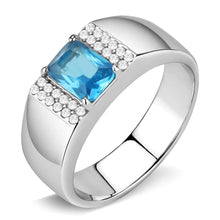 Load image into Gallery viewer, Mens Ring Silver Stainless Steel Ring withBlue Gem in Sea Blue - Jewelry Store by Erik Rayo
