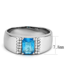 Load image into Gallery viewer, Mens Ring Silver Stainless Steel Ring withBlue Gem in Sea Blue - Jewelry Store by Erik Rayo
