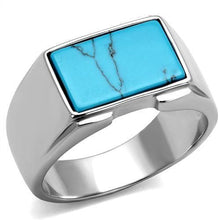 Load image into Gallery viewer, Mens Ring Silver Turquoise Stainless Steel Ring with Synthetic Imitation Amber in Sea Blue - Jewelry Store by Erik Rayo
