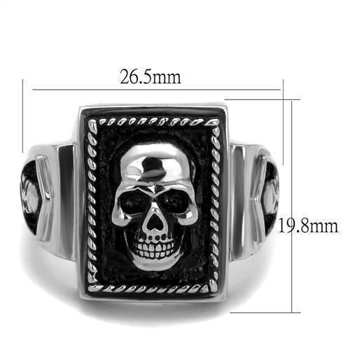 Mens Ring Skull Black Silver Stainless Steel Ring with Epoxy in Jet - Jewelry Store by Erik Rayo