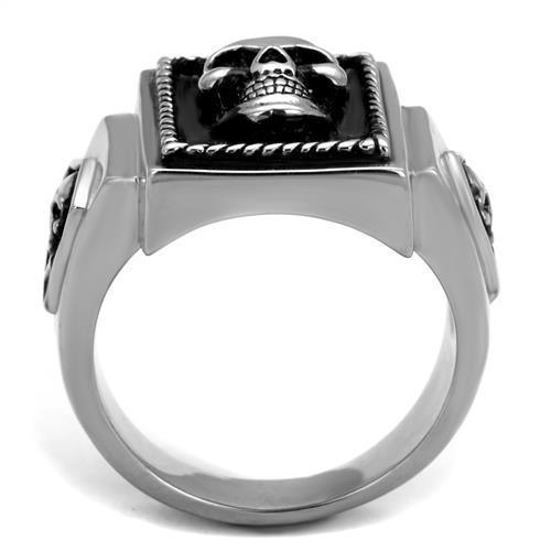 Mens Ring Skull Black Silver Stainless Steel Ring with Epoxy in Jet - Jewelry Store by Erik Rayo