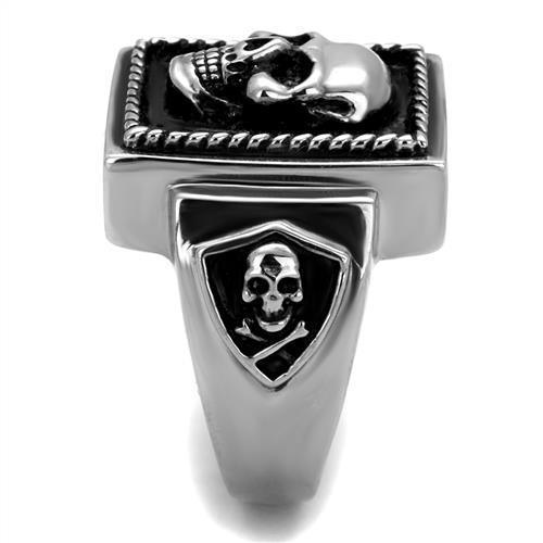 Mens Ring Skull Black Silver Stainless Steel Ring with Epoxy in Jet - Jewelry Store by Erik Rayo