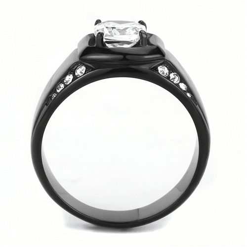 Mens Ring Square Cut Black Stainless Steel Round Band - Jewelry Store by Erik Rayo