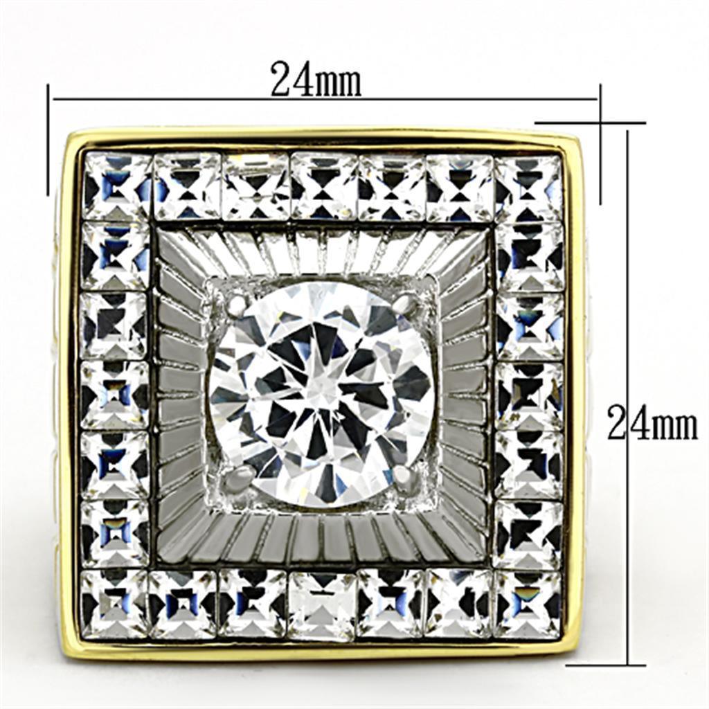 Mens Ring Squared Round Stainless Steel Ring with AAA Grade CZ in Clear - Jewelry Store by Erik Rayo