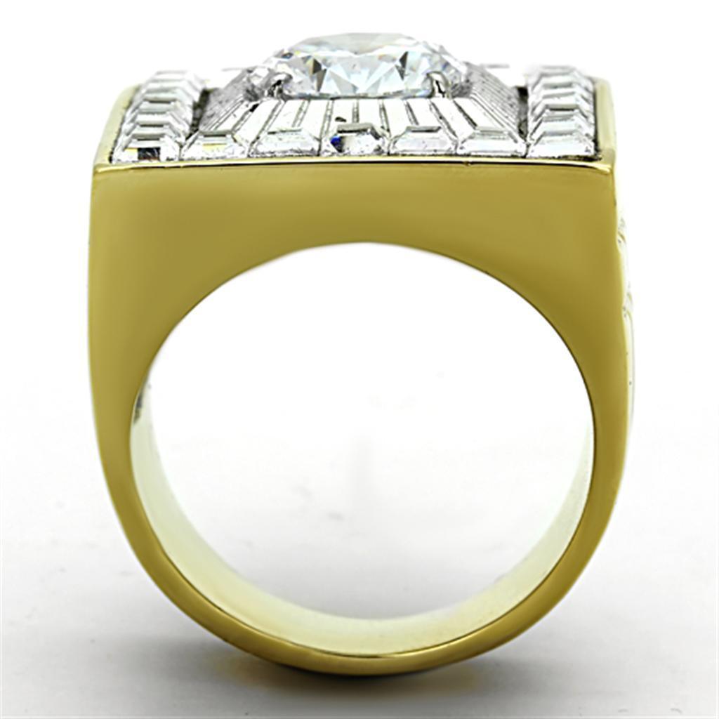 Mens Ring Squared Round Stainless Steel Ring with AAA Grade CZ in Clear - Jewelry Store by Erik Rayo
