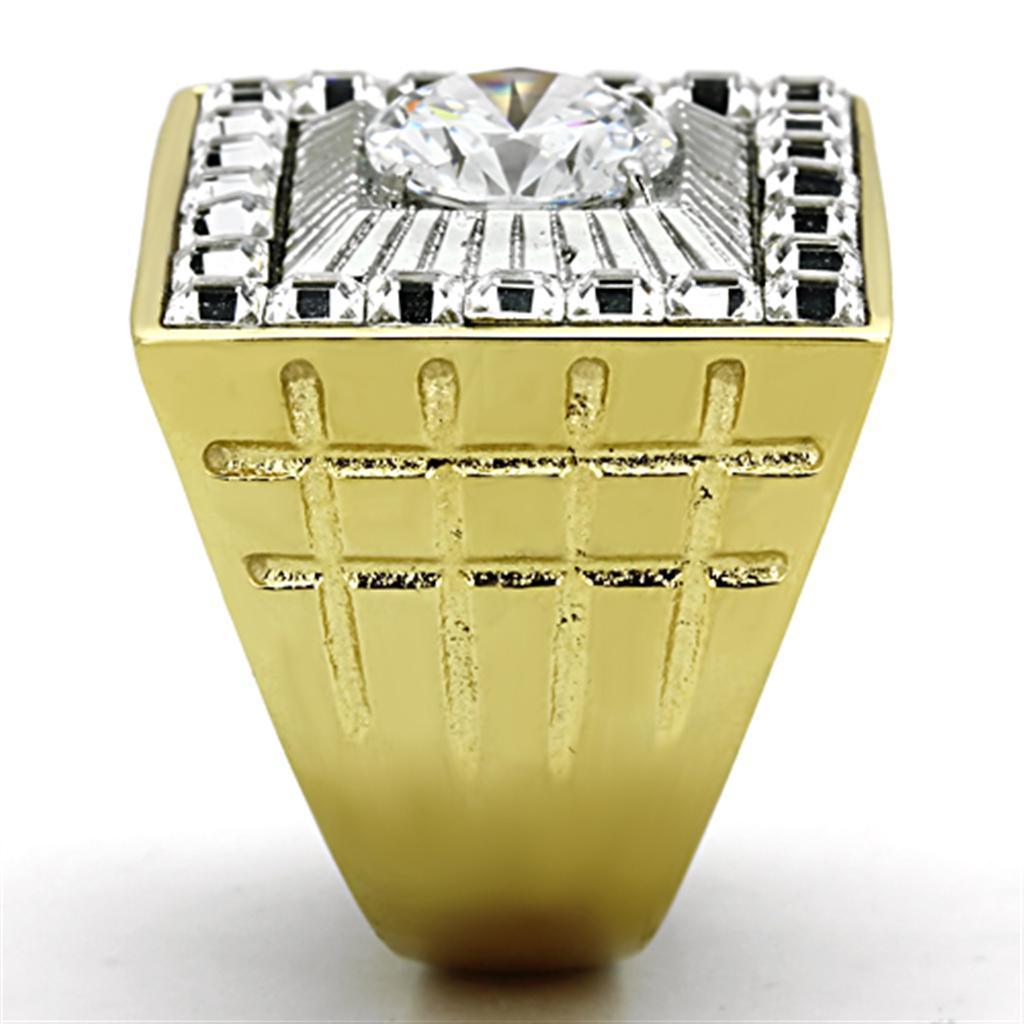 Mens Ring Squared Round Stainless Steel Ring with AAA Grade CZ in Clear - Jewelry Store by Erik Rayo