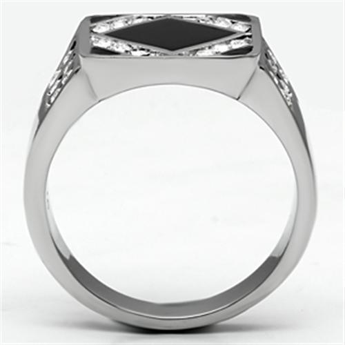 Mens Ring Squared Silver and Black Stainless Steel Ring with AAA Grade CZ in Clear - Jewelry Store by Erik Rayo