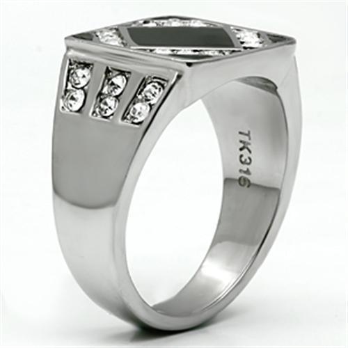 Mens Ring Squared Silver and Black Stainless Steel Ring with AAA Grade CZ in Clear - Jewelry Store by Erik Rayo