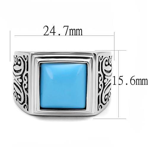 Mens Ring Squared Stainless Steel Ring with Synthetic Turquoise in Sea Blue - Jewelry Store by Erik Rayo