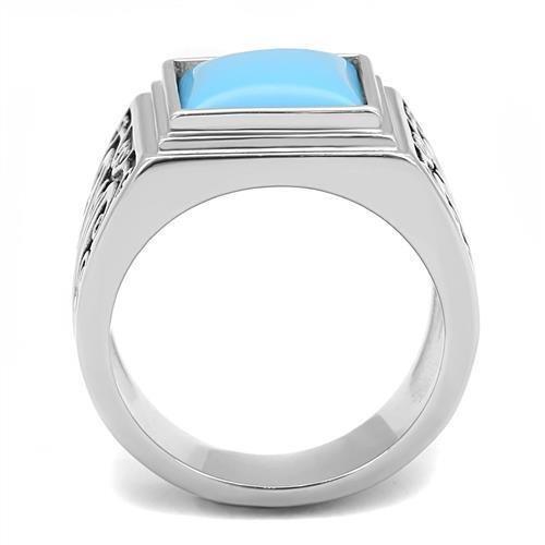 Mens Ring Squared Stainless Steel Ring with Synthetic Turquoise in Sea Blue - Jewelry Store by Erik Rayo