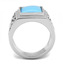 Load image into Gallery viewer, Mens Ring Squared Stainless Steel Ring with Synthetic Turquoise in Sea Blue - Jewelry Store by Erik Rayo
