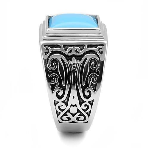 Mens Ring Squared Stainless Steel Ring with Synthetic Turquoise in Sea Blue - Jewelry Store by Erik Rayo