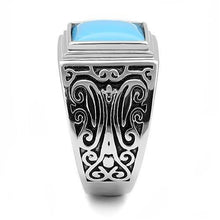 Load image into Gallery viewer, Mens Ring Squared Stainless Steel Ring with Synthetic Turquoise in Sea Blue - Jewelry Store by Erik Rayo
