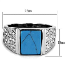 Load image into Gallery viewer, Mens Ring Squared Turquoise 316L Stainless Steel Ring in Sea Blue with Royal CZ Diamonds - Jewelry Store by Erik Rayo
