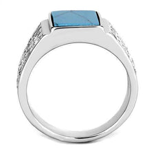 Load image into Gallery viewer, Mens Ring Squared Turquoise 316L Stainless Steel Ring in Sea Blue with Royal CZ Diamonds - Jewelry Store by Erik Rayo
