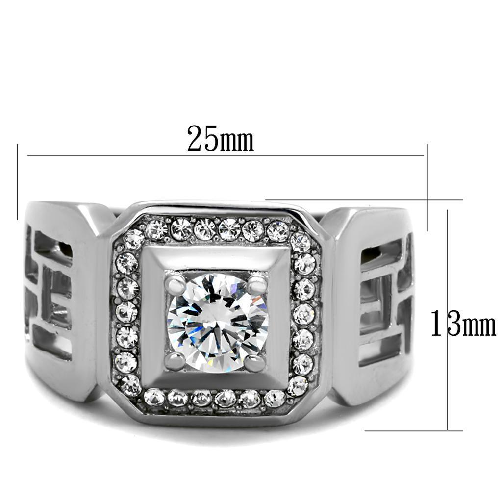 Mens Ring Stainless Steel Squared with AAA Grade CZ in Clear - Jewelry Store by Erik Rayo