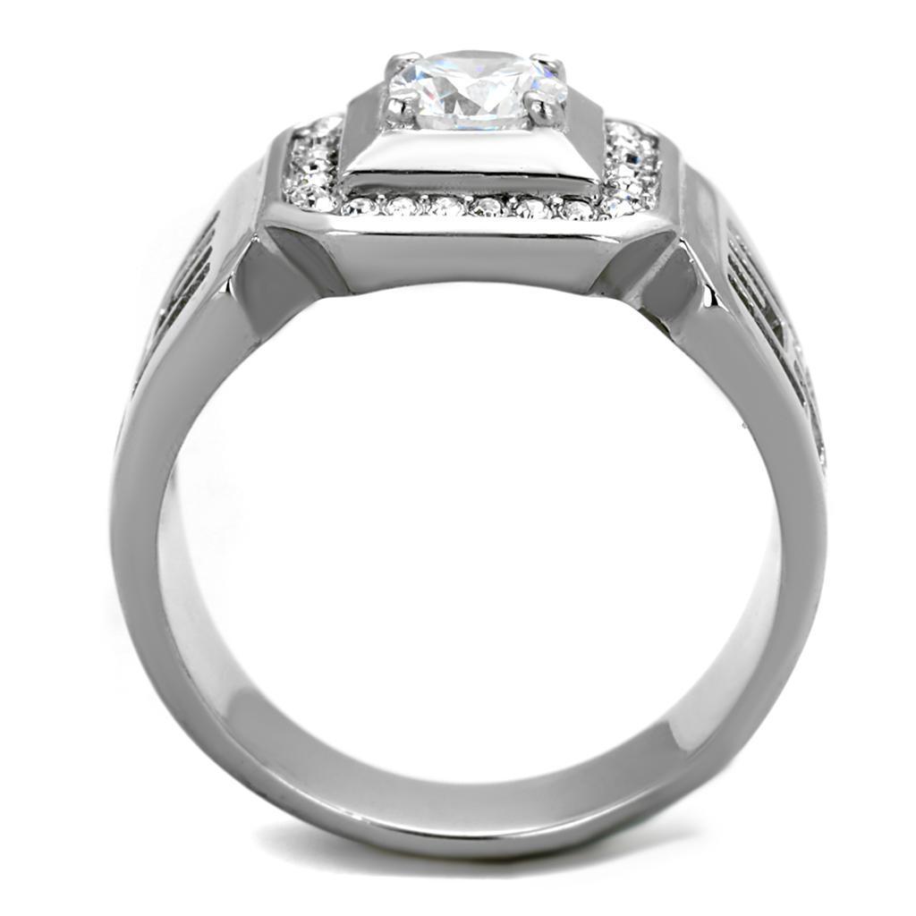Mens Ring Stainless Steel Squared with AAA Grade CZ in Clear - Jewelry Store by Erik Rayo