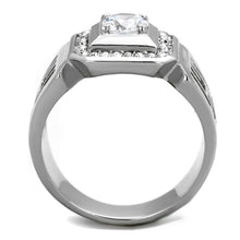 Load image into Gallery viewer, Mens Ring Stainless Steel Squared with AAA Grade CZ in Clear - Jewelry Store by Erik Rayo
