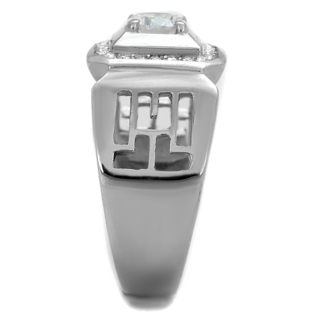 Mens Ring Stainless Steel Squared with AAA Grade CZ in Clear - Jewelry Store by Erik Rayo