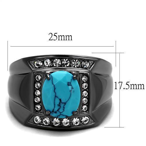 Mens Ring Turquoise with Black Stainless Steel Ring with Synthetic Turquoise in Sea Blue - Jewelry Store by Erik Rayo