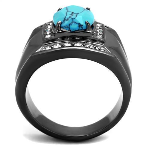 Mens Ring Turquoise with Black Stainless Steel Ring with Synthetic Turquoise in Sea Blue - Jewelry Store by Erik Rayo